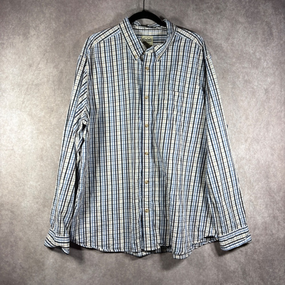 Orton Brothers‎ Button Down Shirt Mens 2XL Blue Plaid Long Sleeve Cotton Casual